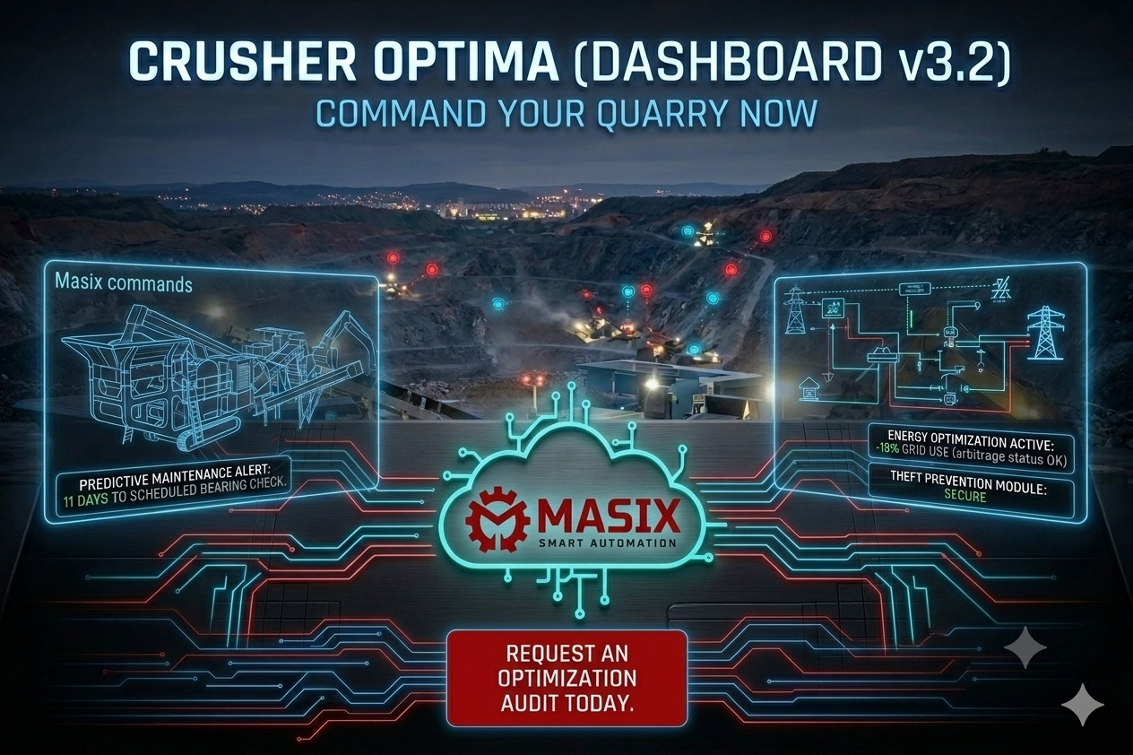 Crusher Optima dashboard showing AI-powered plant monitoring and predictive maintenance